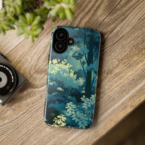 Coque rigide iPhone 16 Plus brillante anti-rayures motif feuillage vert