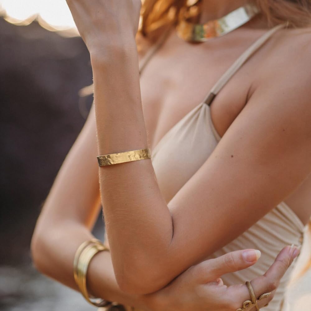 18K Gold Plated Flat Cuff Bangle Bracelet Simple Chunky Adjustable Open Bracelet Dainty Personalized Jewelry for Women - Image 5