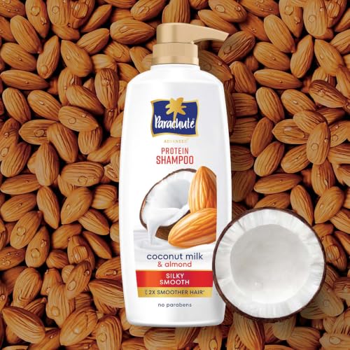 Image of Parachute Advansed Protein Shampoo with Coconut Milk & Almond | Up to 2X smoother hair | Silky smooth | Protein Lock Technology | Paraben free | For Men & Women | 650ml