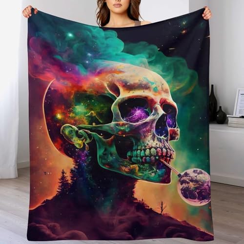 Manta de franela con diseño de calavera 3D para cama y sofá gótica reversible 180x200cm 2