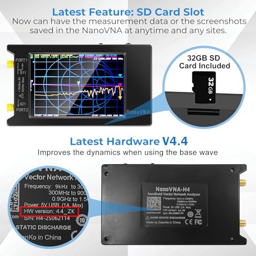 AURSINC NanoVNA-H4 Vektornetzwerkanalysator mit 32GB-Speicherkarte, aktuellste Version V4.4, 9 kHz–1,5 GHz, 4-Zoll-Touchscreen,VHF und UHF-Messungen von S-Parametern, SWR, Phasenwinkel