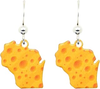 d'ears WI Cheese Earrings - Sterling Silver French Hooks - Wisconsin Sports Fans Souvenir - Made in the USA - Football- Cheese Heads
