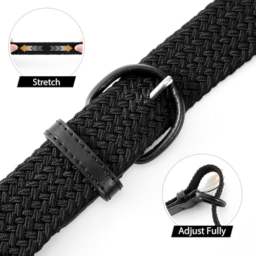 JASGOOD Women Braided Woven Elastic Stretch Belt Leather Covered Buckle Canvas Belt for Jeans Pants2