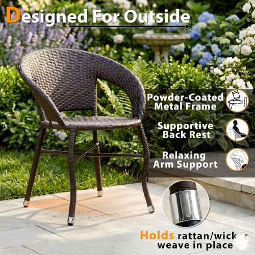 Image of BRISHI 3-Piece Outdoor Rattan Wicker Patio Square Coffee Table Set | Garden Furniture for Balcony, Terrace, Poolside & Porch | Waterproof Bistro Sets for Home & Backyard (Brown)