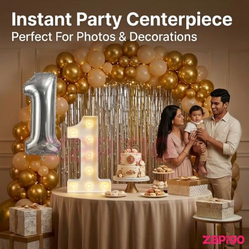 Image of Balloonistics Silver 40-Inch Foil Number 5 Balloon with Matching LED Marquee Light - Combo Set for 5th Birthday, Anniversary, Party Decoration, Photo Booth Backdrop