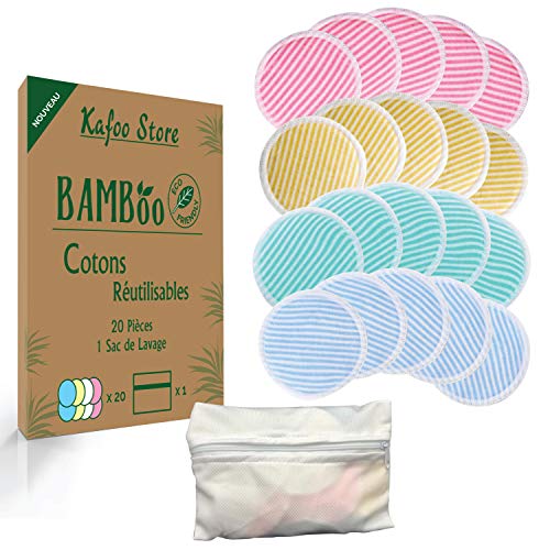 Preisvergleich Produktbild KafooStore Abschminkpads Waschbar, Wiederverwendbare Wattepads, Bambus Make-up Entferner, Gesichtsreinigung, Nachhaltige Produkte, Packung mit 20 Stück Wattepads