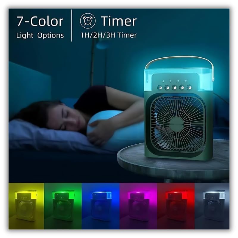 Image of Personal Air Cooler Portable Air Conditioner Fan, Mini Evaporative Cooler with LED Light Timer Wind Speed and Spray Modes for Home Office Travel