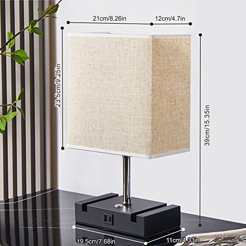 Lifeholder Bedside Lamp Include Warm White Bulb, Fabric Shade Nightstand Lamp Built In Usb & Type-C Ports, Table Lamps Idea For Bedroom Or Living Room #TOP1