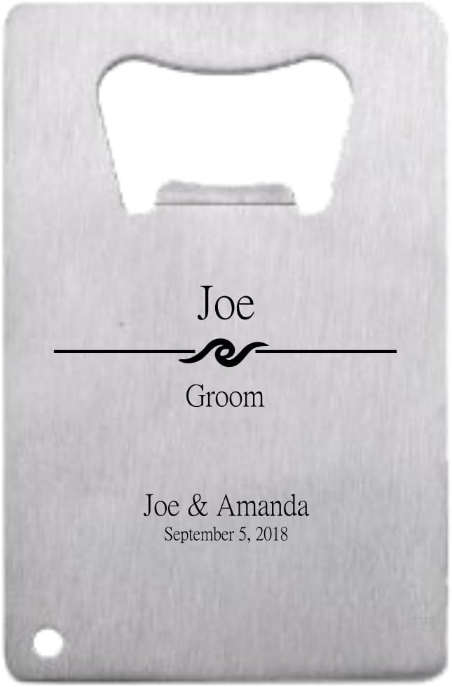 Groomsman Credit Card Bottle Opener Personalized Monogrammed For Free Stainless Steel Wave 1 Piece