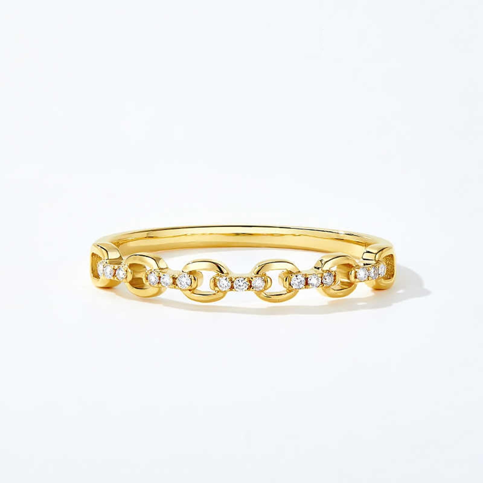 Anillo de compromiso de oro amarillo de 9 quilates, 14 quilates, 18 quilates, cadena hueca con diamante de 0,05 quilates