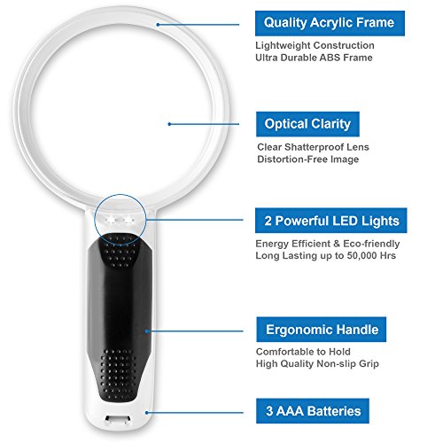 Fancii LED Lighted Magnifying Glass Reading Magnifier with Light