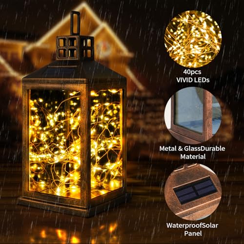 Sunwind S11132-2B Solar Lantern Outdoor, Garden Hanging Lantern Solar Powered - Glass Waterproof Brushed Copper Solar Table Lantern Decorative Lights Flash And Steady-On Modes thumb #2