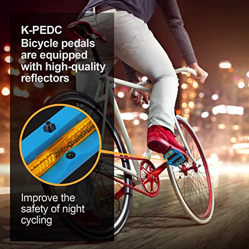 K Pedc Bike Pedals With Reflective Strips,Road/Mtb Bike Pedals,Universal 9/16 Inch Mountain Bike Pedals,3 Bearing Non-Slip Lightweight Nylon Fiber Bicycle Platform Pedals For Bmx Mtb (Blue) #TOP4