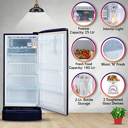 Image of LG 215 L 3 Star Direct-Cool Single Door Refrigerator (GL-D221ABED, Blue Euphoria, Base stand with drawer & Fast Ice Making, 2022 Model)