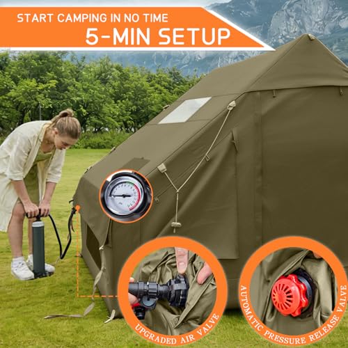 Image of Inflatable Tents for Camping,Easy Blow Up Tent with Hand Pump,4 Seasons Waterproof Air Inflatable Camping Tent House for Family Weekend Camping