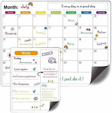 JANCHN Fridge Calendar Dry Erase Magnetic Calendar for Fridge, Dry Erase Calendar for Fridge Magnetic White Board, Refrigerator Calendar Whiteboard for Fridge, Magnet Calendar for Fridge 2 Pieces