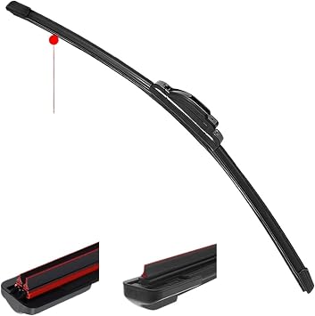 Dual Rubber Strip Wiper Blade for J-Hook Arms - All-Season Boneless Windshield WipersRed