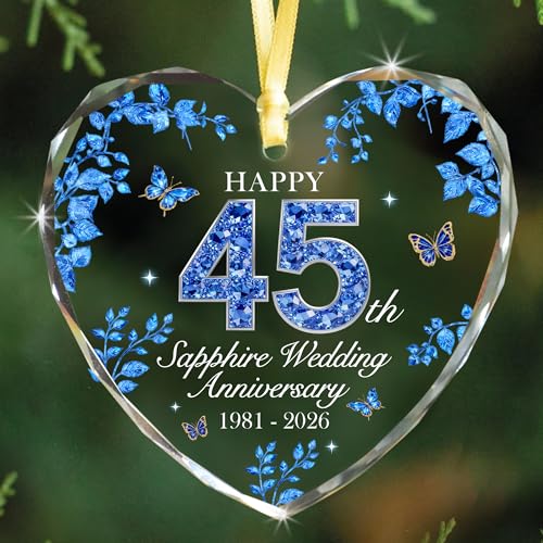MALFIRST 45th Wedding Anniversary Ornament 1981-2026 45th Anniversary Marriage Gifts for Parents 45 Year Anniversary Marriage Gifts for Couple Sapphire Wedding Decorations Sapphire Wedding Gift