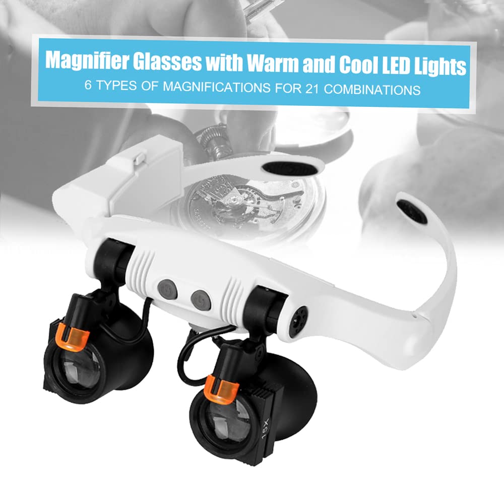 Lupenbrille Mit LED Licht - Stirnbandlupe Mit 14 Wechselobjektiven Bis 25x