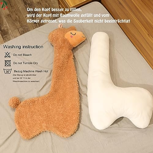Celawork Alpaka Kuscheltier, Alpaka-Plüschtier mit langem Hals, Weiches Alpaka-Kissen-Stofftier, Nettes Alpaka-Plüschtier, Sofakissen Kissen Cartoon Gefüllte Puppen((Braun, 75cm)