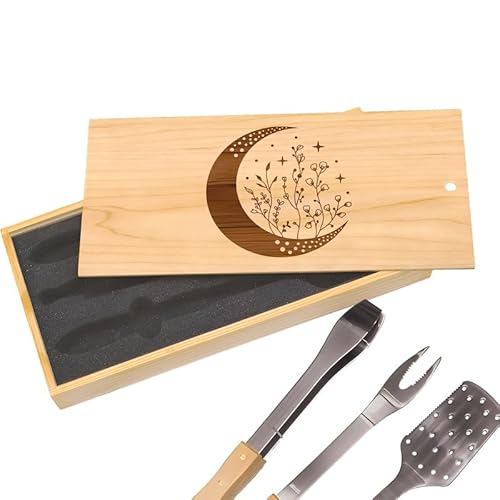 Crescent Moon Floral Engraved BBQ Set: High-Quality Stainless Steel Grilling