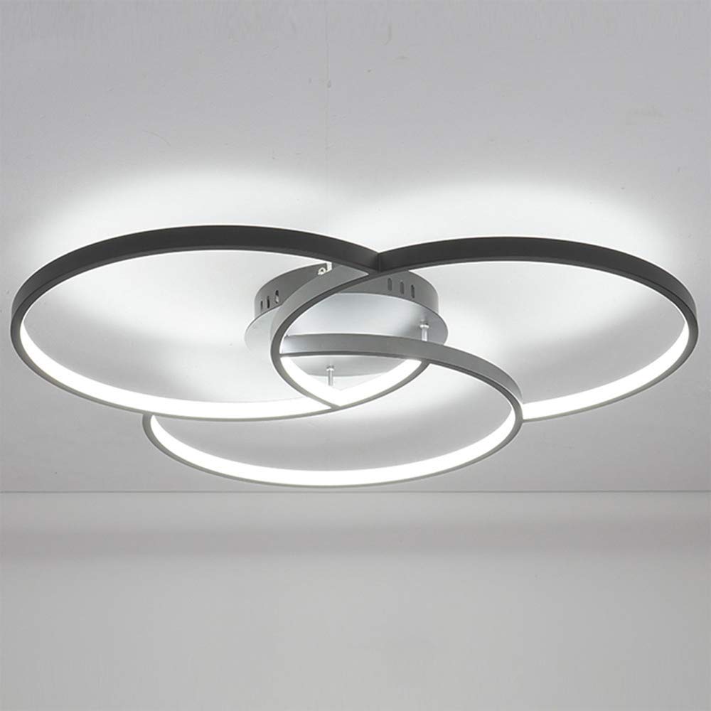 AIRUI 3 Rings Ceiling Light LED Flush Mount Ceiling Light Fixture Modern Ceiling Lamp Round Chandelier for Bedroom Dining Room Living Room,Black+Cold White-58cm 38W