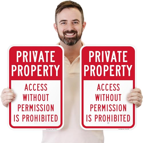 SmartSign Private Property Access Without Permission Prohibited Sign - 2-Pack, 12" x 18", 80 mil Thick Aluminum Composite (ACM), Pre-Drilled Holes, Red and White, Made in USA by SmartSign - Image 5