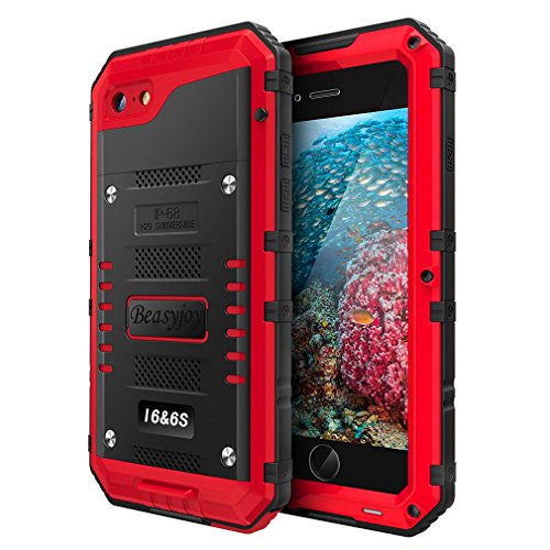 Beasyjoy iPhone 6 Case iPhone 6s Metal Case Waterproof Heavy Duty Screen Military Grade Full Body Tough Durable Metal Cover Drop Proof Shockproof Rugged Defender for Outdoor Red