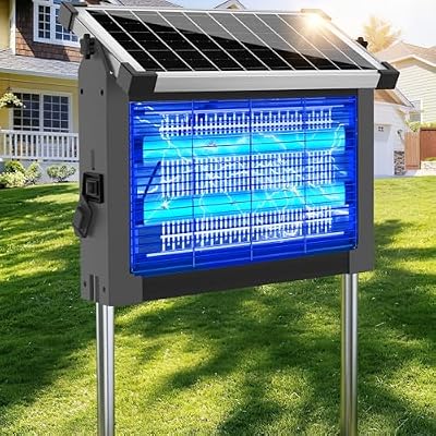 Solar Bug Zapper Outdoor Waterproof, 4500V Rechargeable Mosquito Zapper with Solar Panel Sensor, Auto ON/Off, 10ft Extension Cord & Solar Powered Bug Zapper, Cordless Insect Zap for Patio Yard Garden