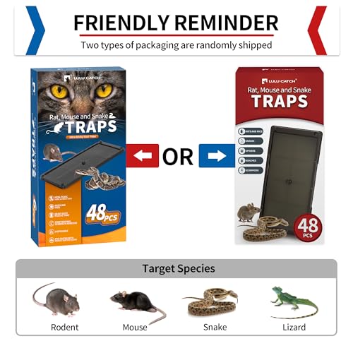 Image of LULUCATCH Super Glue Traps 48 Pack for Mice & Snakes, Larger, Heavier Sticky Traps with Non-Toxic Glue. Sticky Mouse Traps Indoor, Easy to Set, Pet Safe Pest Control