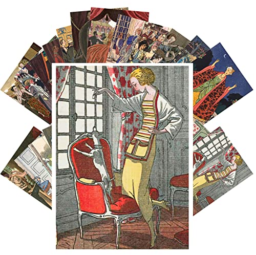 Cartes postales vintage lot de 24 carte de vœux rétro illustration peinture élégante 10x15