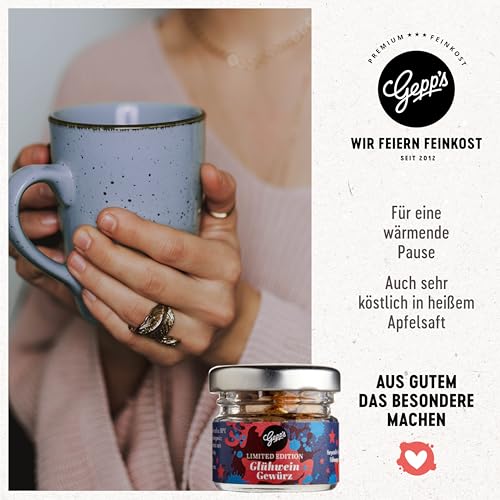 Gepp’s Feinkost Weihnachts-Geschenk Frohes Fest I Mini 5er Geschenkset Weihnachten mit köstlichen Delikatessen I Mit Glühwein Gewürz, Fruchtaufstrich, Bruschetta-Dip & Sauce in Winter-Editionen