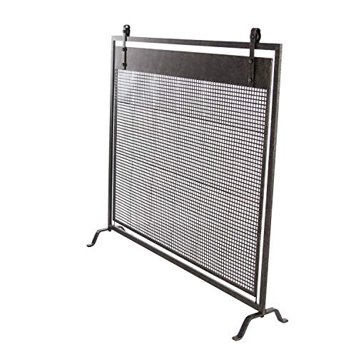 Deco 79 Metal Geometric Suspended Grid Style Netting Single Panel Fireplace Screen With Bolted Detailing, 38" X 9" X 35", Black #TOP5