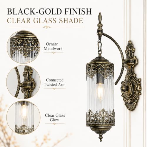 Image of Rustic Gothic Plug in Wall Sconce with Glass