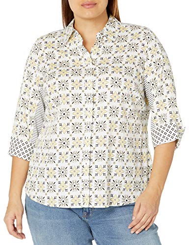 Foxcroft Women's Plus Size Button Front Shirt, Sunbeam, 14W