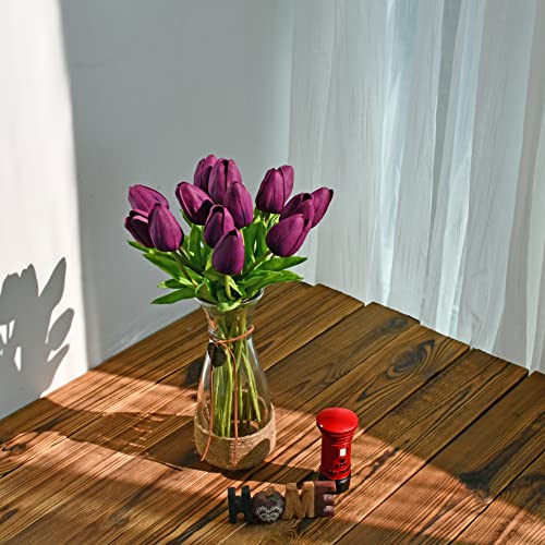 Image of ONLY ART Artificial Purple Tulips 20 Pcs - 13.5 Inch PU Faux Flowers with Bendable Stems for Home Decor, Wedding Centerpieces, DIY Floral Arrangements, New Year and Valentine's Day