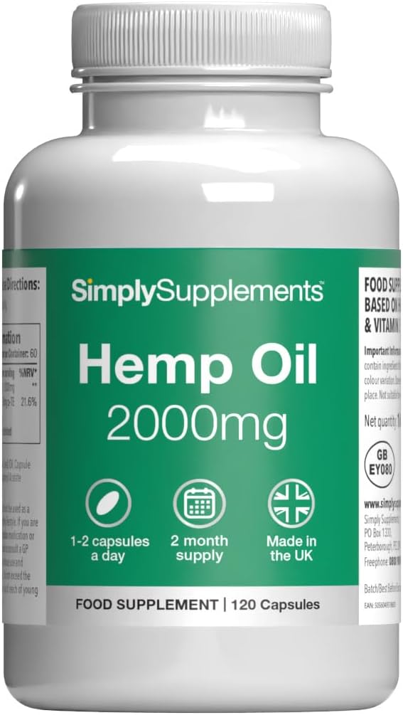 Hemp Seed Oil 2000mg | with Added Vitamin E | Supports The Protection of Cells from Oxidative Stress | Vegetarian Friendly | 120 Softgel Capsules = 2 Months’ Supply | Manufactured in The UK