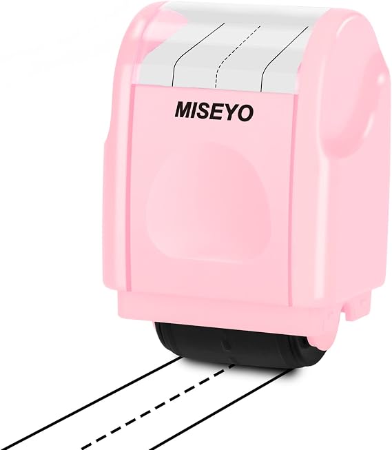 Miseyo Dashed Handwriting Lines Practice Roller Stamp - Pink with 3 Pack Refill Ink