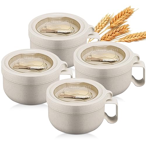 Maxdot 4 Pcs Soup Bowls with Lids Microwave Safe,Wheat Color