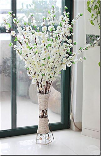 CYNDIE Wedding Flower 49.2" Artificial Cherry Plum Peach Blossom Spray Branch Silk Flowers Tree White 3pcs