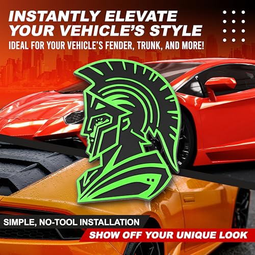 Image of Spartan Emblem 3D Warrior Badge, Custom Car Decal Sticker - Durable Exterior Trunk, Hood, Fender for Car, Truck, SUV (Set of 2) (Green)