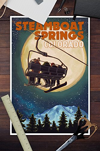 Steamboat Springs, Colorado, Ski Lift And Full Moon (12X18 Hand Signed Print Master Wall Art, Poster Decoration) #TOP1