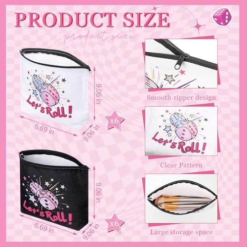 12 Pcs Bunco Gifts for Women Bunco Makeup Bags Let's Roll Dice Game Makeup Bags Casino Lover Gifts Travel Zipper Pouch Dice Game Present Birthday Present for Women Players2