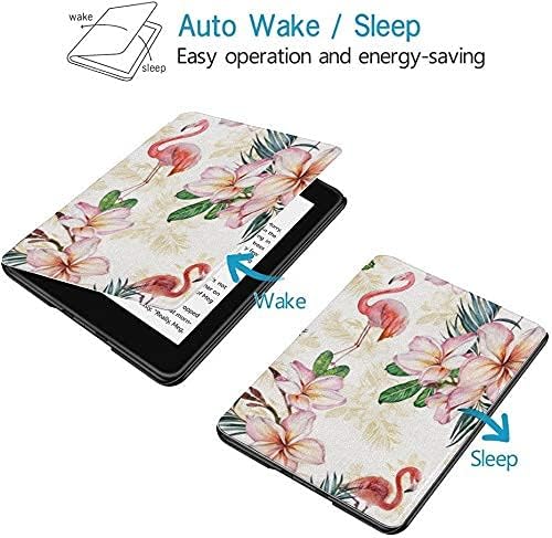 Colorful Star Folio Case for 6" Kindle Paperwhite 10th Generation 2018 - Tropical Theme Lightweight Leather Covers for Kindle Paperwhite 2018 - Waterproof E-Reader Cover - Flamingo & Flowers Pattern