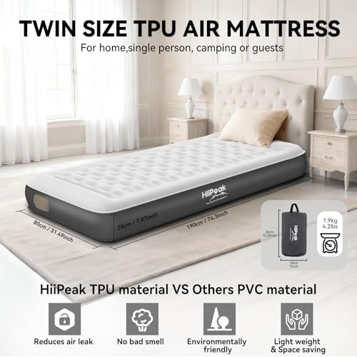 HiiPeak Single Inflatable Bed Air Mattress with Built-in Pump, Blow Up Bed, Self Inflating TPU ECO Folding Guest Air Bed All Night Stability No Lost Air, No Peculiar Smell for Camping, Home, Guests - Image 4