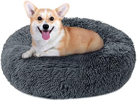 Cysincos Dog Bed Cat Bed Fluffy Pet Bed Round Plush Dog Sofa Cat Sofa Pet Sofa Sleeping Cushion for Puppies Cats Dogs in Doughnut Shape