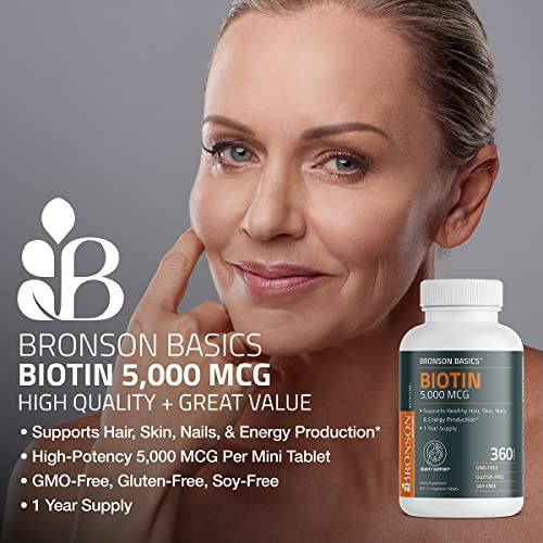 Bronson Biotin 5,000 MCG Supports Healthy Hair, Skin & Nails & Energy Production - High Potency Beauty Support - Non-GMO, 360 Vegetarian Tablets - Image 4
