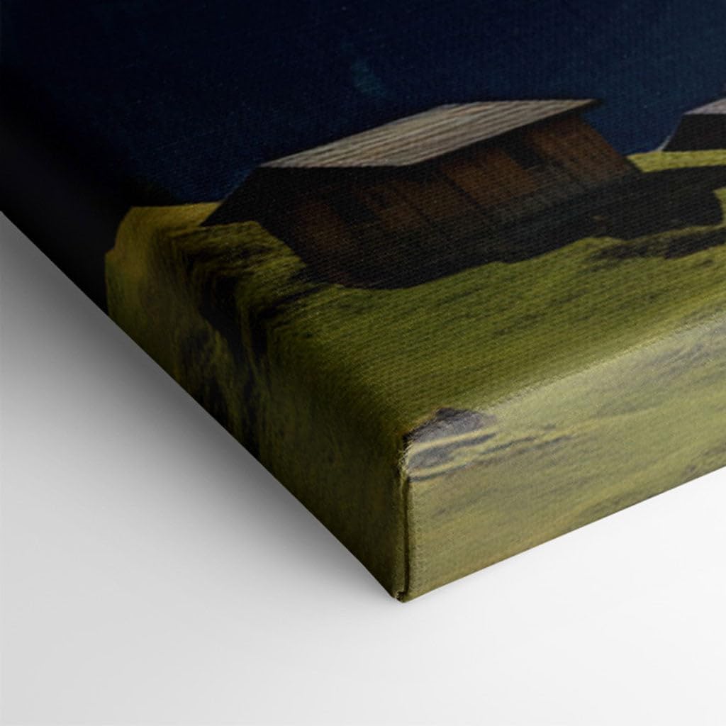 Canvas for Living room. Whispering Valleys: A Haven Amongst Snow-Capped Peaks, 27 x 18 inch Canvas Wall Art - Surrealistic Visions - Modern Home Decor