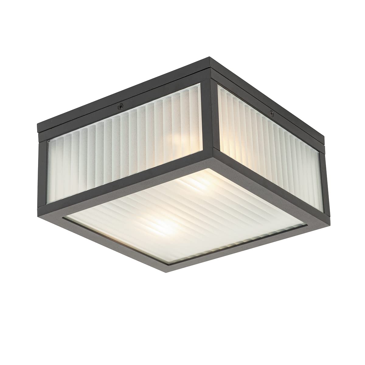 QAZQA - Outdoor Ceiling Lamp I Ceiling Flush Light Black with Ribbed Glass 2-Light IP44 - Charlois Garden- - Modern - Suitable for LED E27 | 2 Light - Aluminium Outdoor Ceiling Light - Suitable for