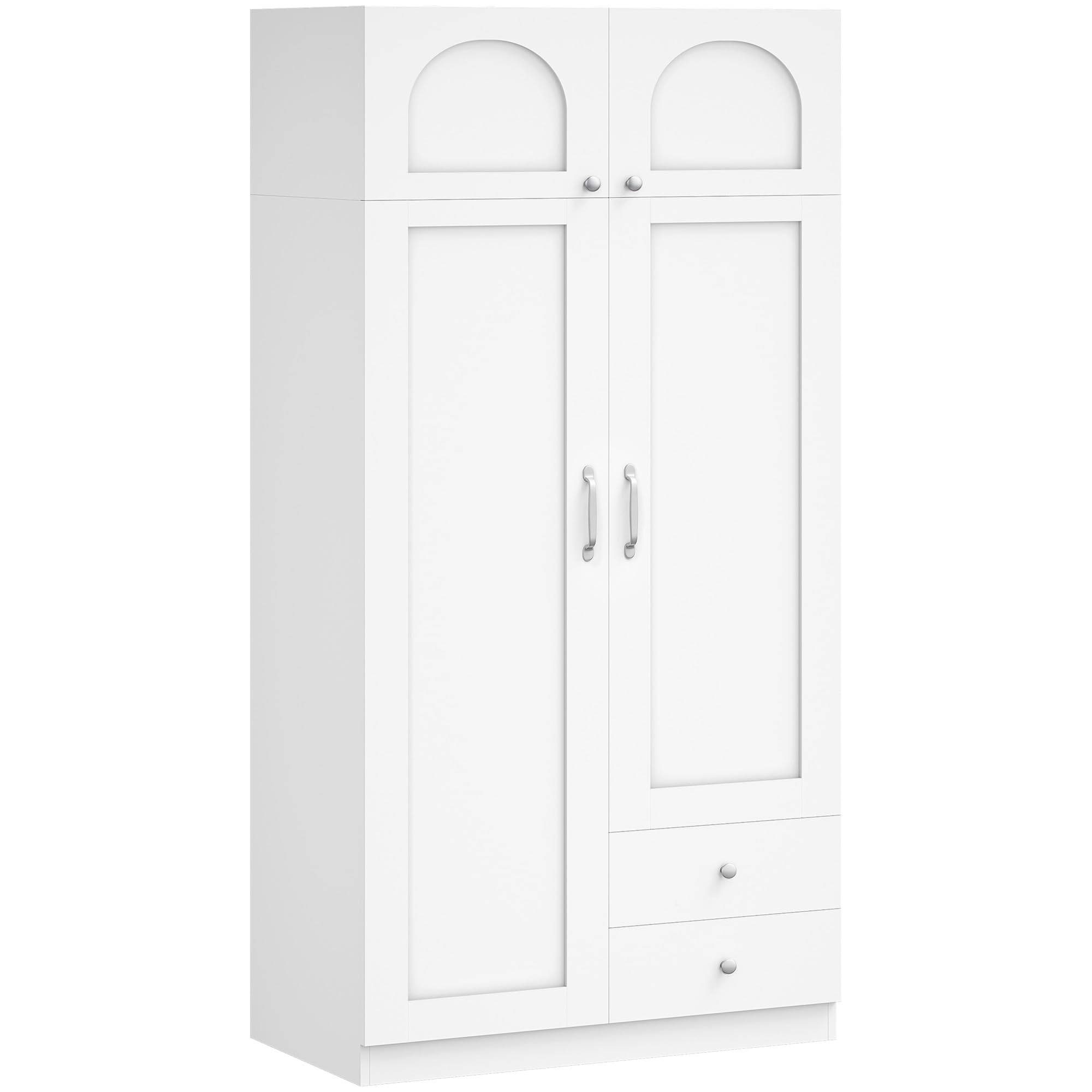 Hzuaneri 4 Door 2 Drawer Wardrobe, with Hanging Rail and Storage Shelf, Modern White Wardrobe Storage Clothes Shelf for Bedroom BW08003E